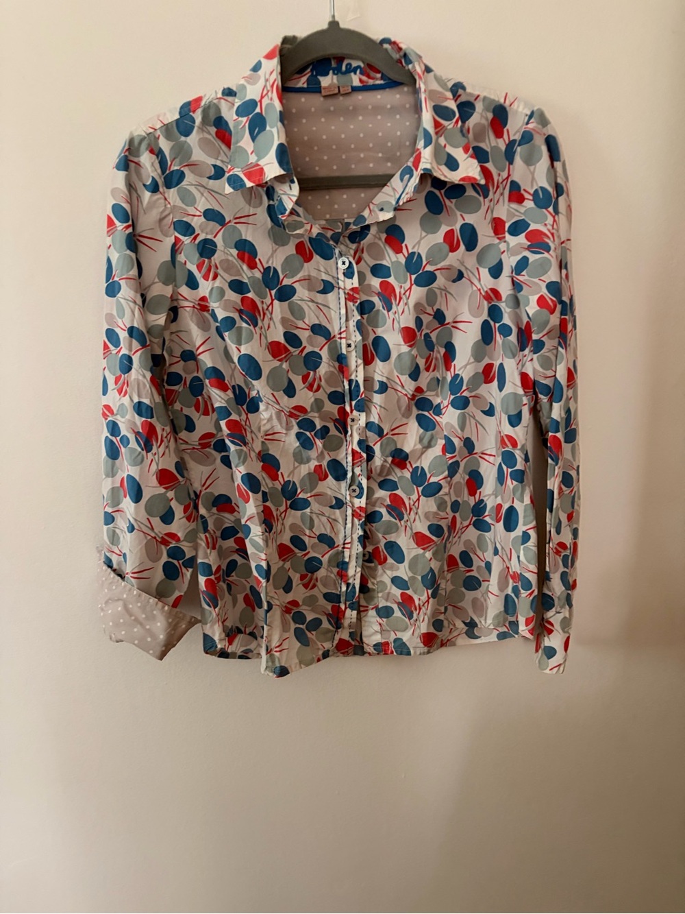 Boden Multicolor Leaf Print Button-Up Shirt (Blue, Red, Gray)